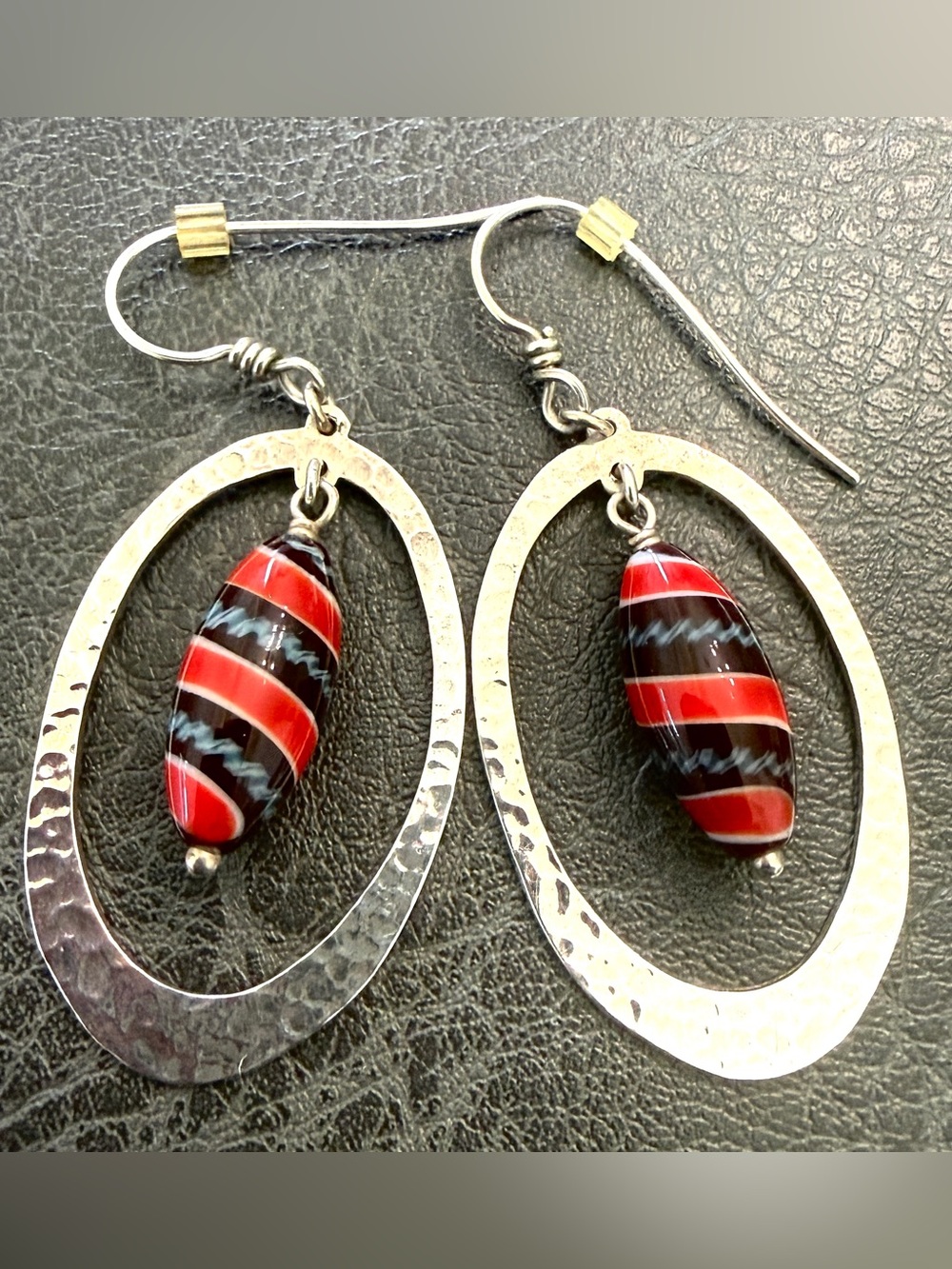 Retired James Avery Serengeti glass drop/dangle hammered Sterling silver earring